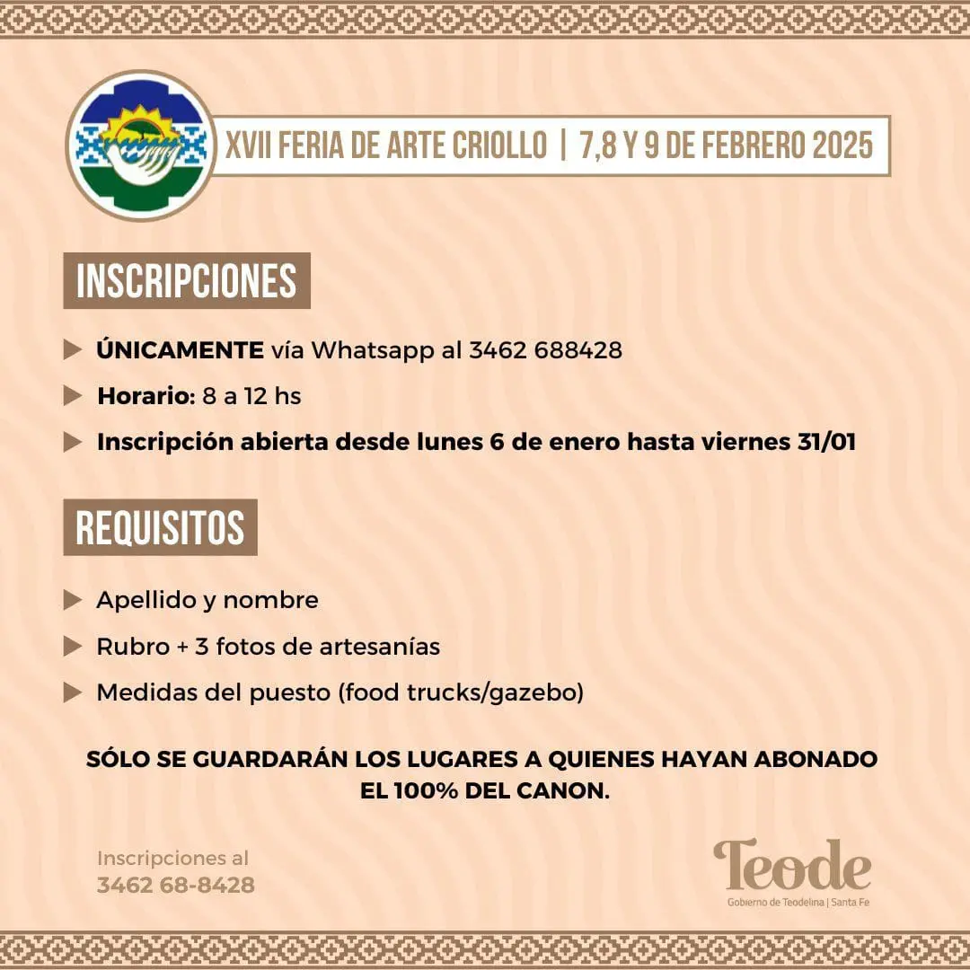 Teodelina lanza convocatoria para la 17º Feria Provincial de Arte Criollo