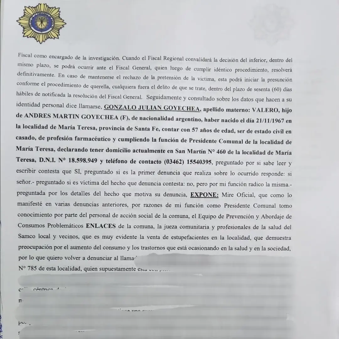 María Teresa: El presidente comunal denunció incremento de venta de drogas María Teresa: El presidente comunal denunció incremento de venta de drogas