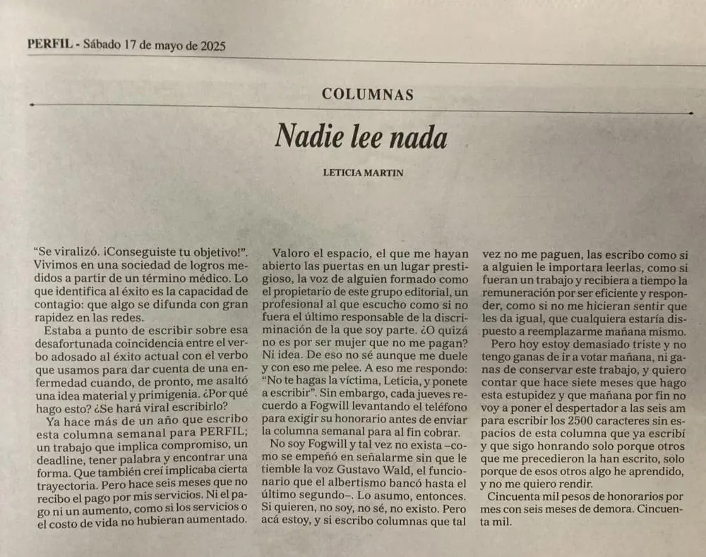 Nadie lee nada: La columna impaga de Leticia Martin Nadie lee nada: La columna impaga de Leticia Martin