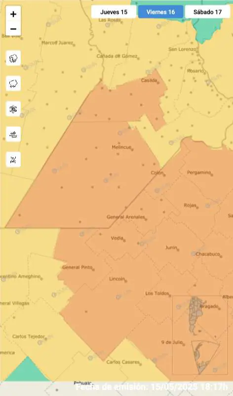 Alertas Naranja y Amarilla: Fuertes tormentas y vientos intensos para este viernes 16 y sábado 17