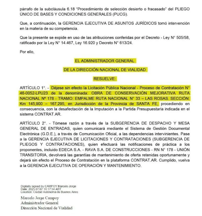 Nación puso fin al último convenio para reparar la Ruta 178 Nación puso fin al último convenio para reparar la Ruta 178