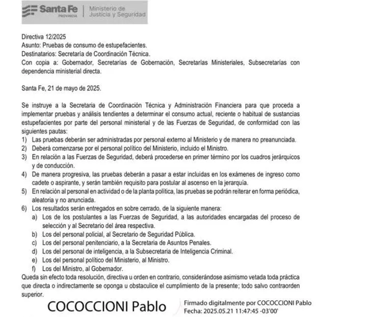 Santa Fe implementa el Narcotest y Pullaro se realizó la primer prueba Santa Fe implementa el Narcotest y Pullaro se realizó la primer prueba
