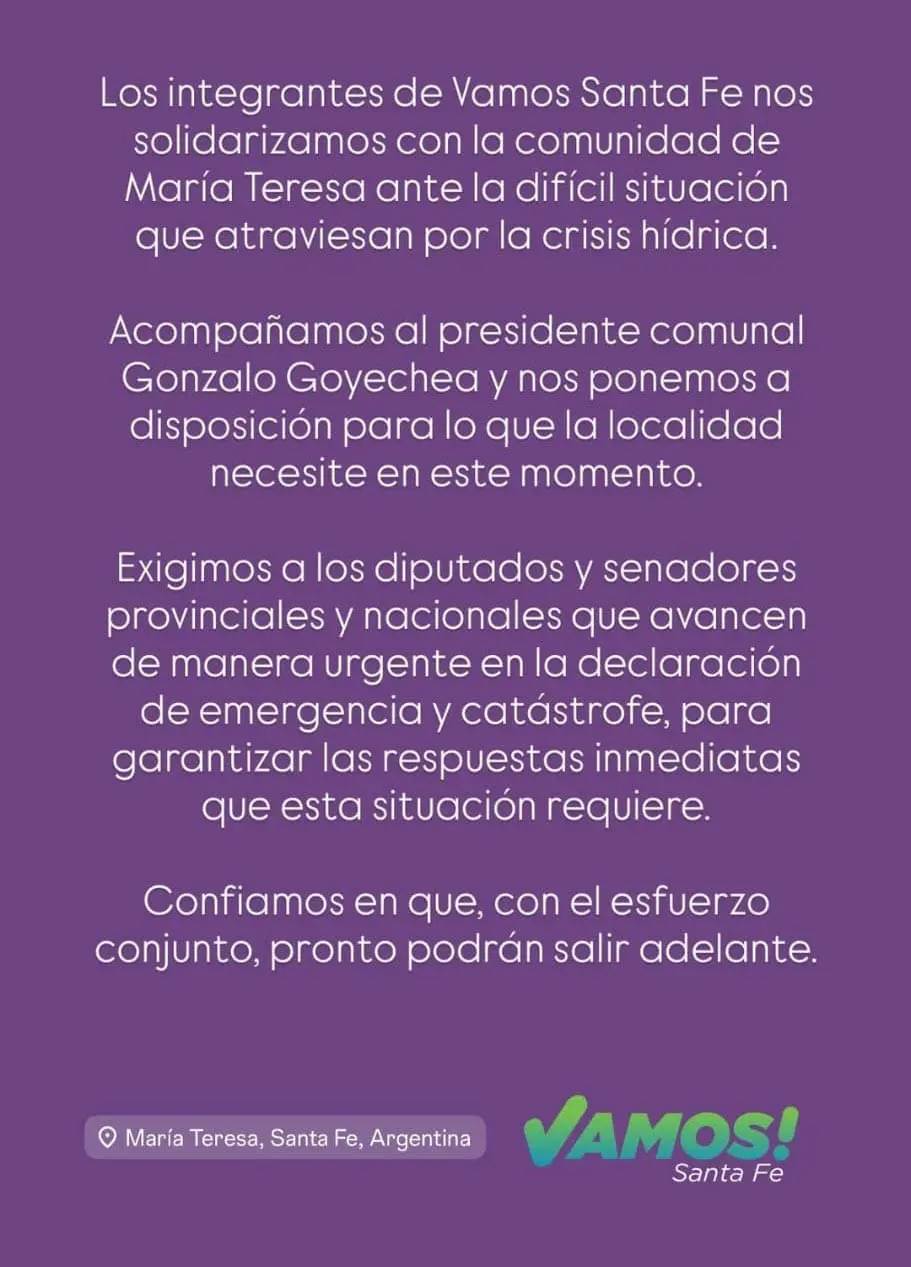 Intendentes y presidentes comunales reclaman respuestas urgentes para María Teresa