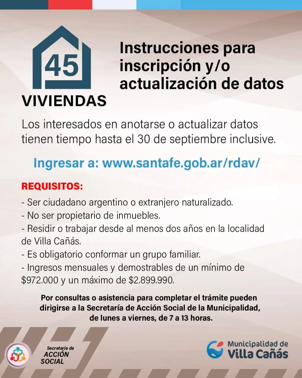 Villa Cañás: Continúa la inscripción para el sorteo de viviendas y habrá asesoramiento presencial