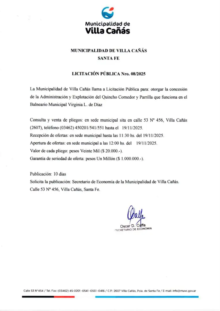 Villa Cañás: Licitación para la concesión del quincho del balneario municipal Villa Cañás: Licitación para la concesión del quincho del balneario municipal