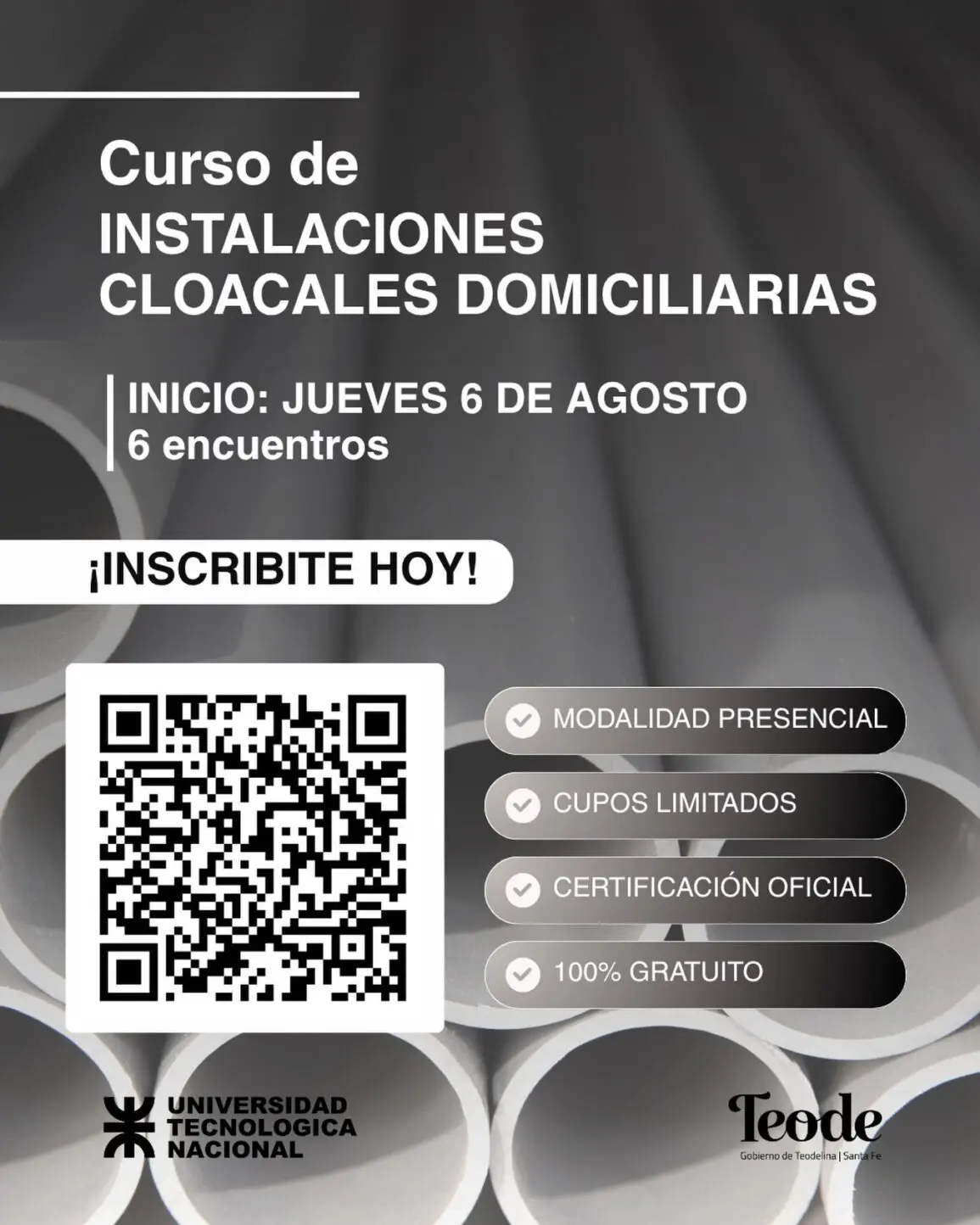 Teodelina: Abre la inscripción a un curso gratuito de instalaciones cloacales domiciliarias Teodelina: Abre la inscripción a un curso gratuito de instalaciones cloacales domiciliarias