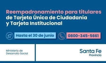 La provincia recuerda que hasta el 30 de junio se realiza el reempadronamiento de titulares de la Tarjeta Única de Ciudadanía