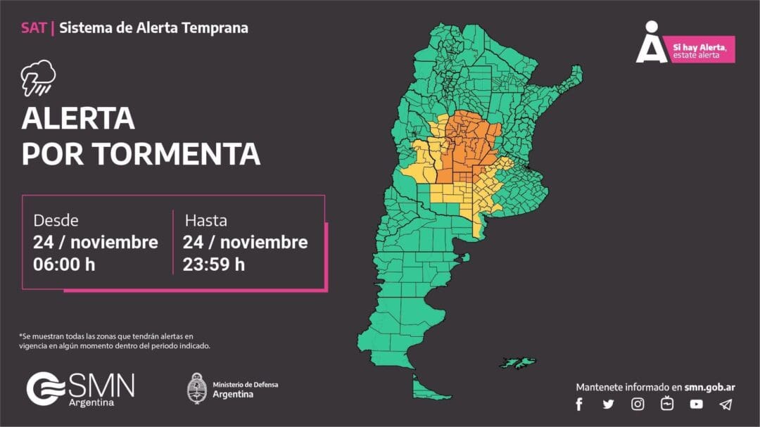 Alerta naranja por fuertes tormentas en la región