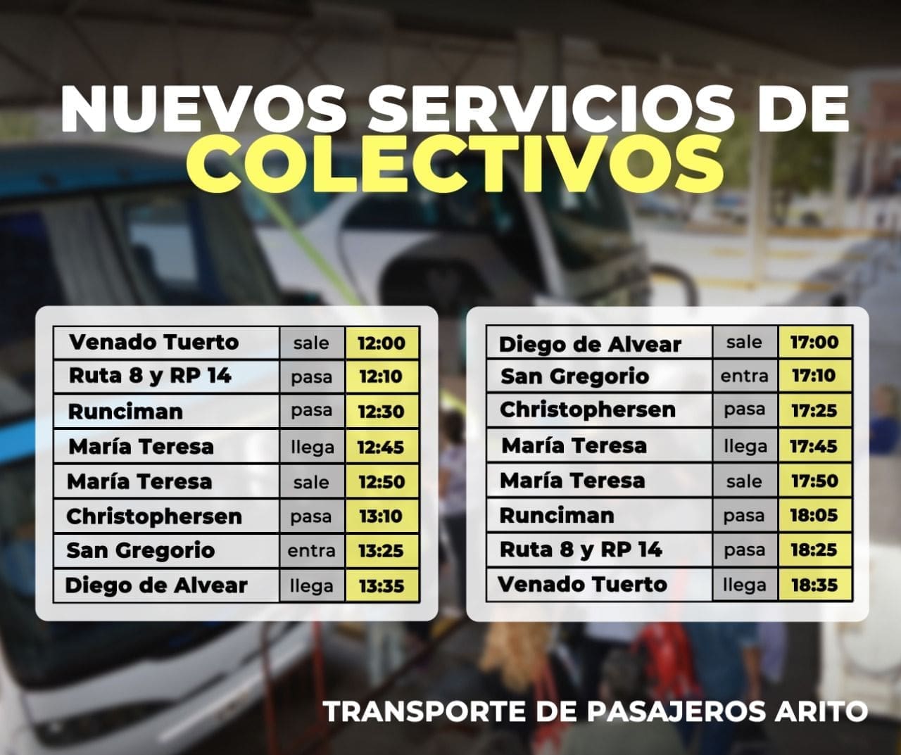 Confirman un nuevo servicio de pasajeros por Ruta 14 hacia Diego de Alvear Confirman un nuevo servicio de pasajeros por Ruta 14 hacia Diego de Alvear