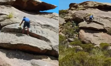 Un rosarino vandalizó el camino a Altas Cumbres y la policía de Córdoba lo obligó a limpiarlo