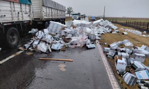 Ruta Nacional 33: Un camión despistó y volcó su carga a la altura del cruce de Elortondo